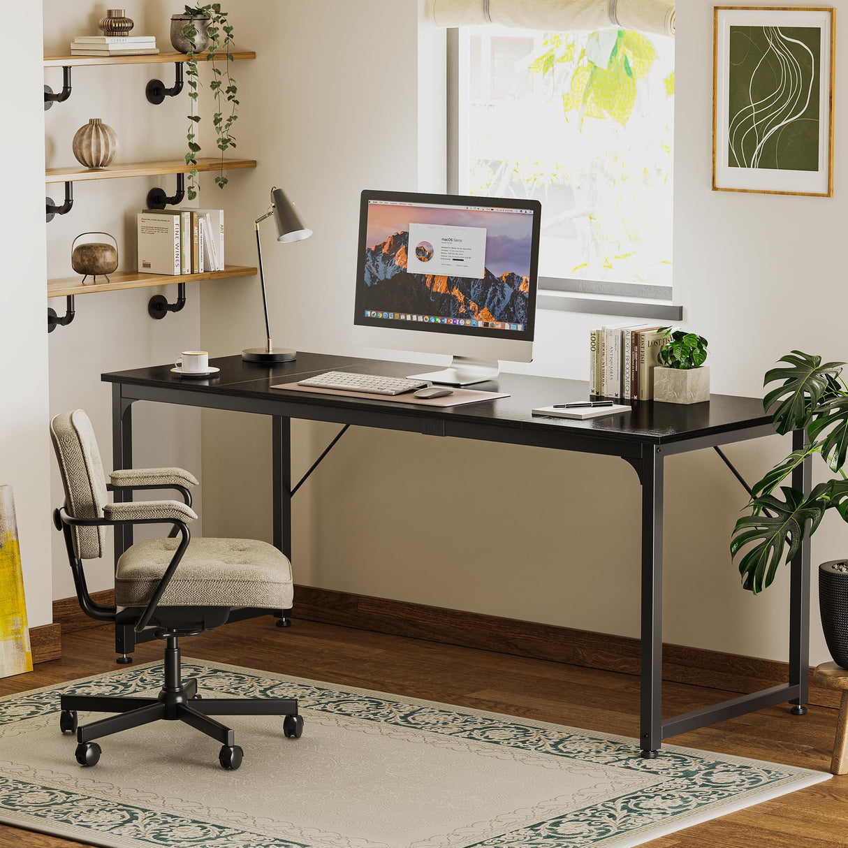 Huuger Computer Desk, 70 Inch Office Desk, Gaming Desk with Storage, Writing Desk Work Desk for Home Office, Study, Long Simple Desk, Large Legroom, Metal Frame, Black Huuger