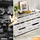 Fameill Dresser for Bedroom, 9 Drawer Wide Dresser Organizer with Charging Station, Tall Dresser for Hallway, Wood Dresser with Metal Handles, Woodgrain White Fameill