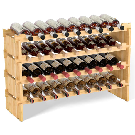 Domax Wine Rack Freestanding Floor - 36 Wine Bottle Holder, Large Stackable Wooden Storage Racks for Inside Cabinet and Countertop (Yellow) Domax