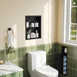 Qeke 14x18 Medicine Cabinet Recessed, Medicine Cabinet Without Mirror, 304 Stainless Steel Medicine Wall Niche with Double Shelves, Matte Black Qeke