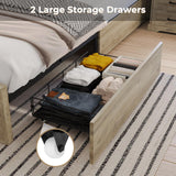 Hasuit Rustic Oak Farmhouse King Bed Frame with LED Lights, Charging Station, and Storage Drawers Hasuit