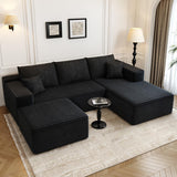 107.5" Cloud Modular Sectional Sofa with 1 Ottoman,Modern Minimalist Upholstered Couches, Comfort U Shaped Sofa for Living Room,Deep Seat Corner Couch，No Assembly Required (Black,Right Facing Chaise) Settab