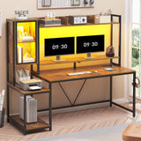 SEDETA Gaming Desk, 60'' Gaming Desk with Hutch and LED Lights, Computer Desk with Storage Shelves, Large PC Gamer Desk with Display Cabinet, Monitor Stand, Power Outlet for Home Office, Rustic Brown SEDETA