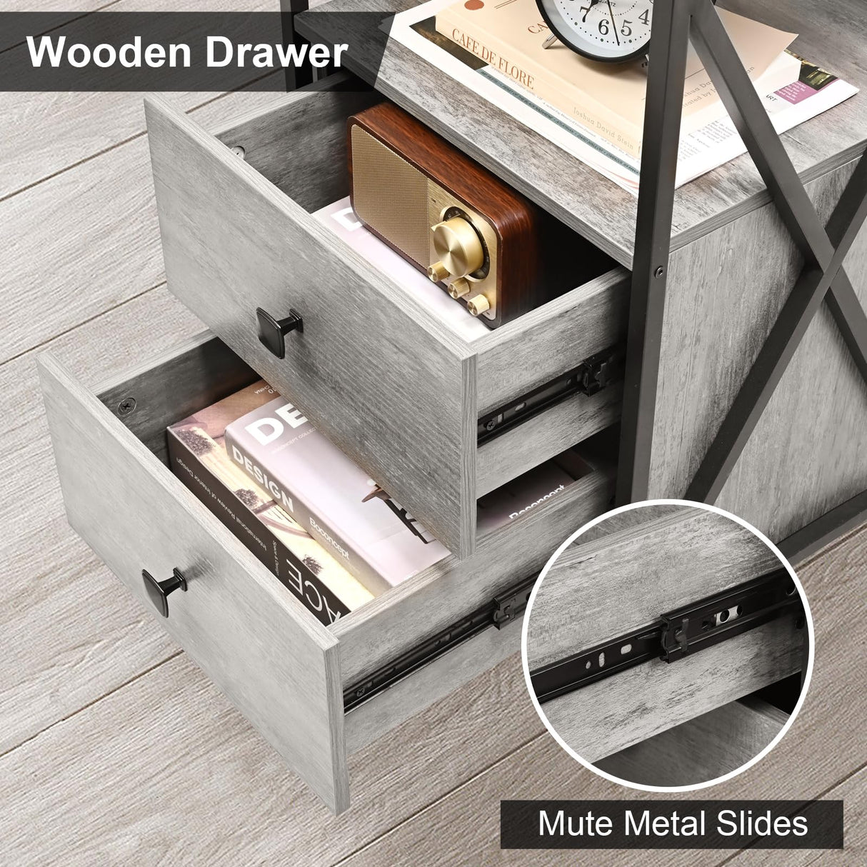 Livofloral LED Nightstand Set 2, Night Stand with Charging Station, Grey Side Table Set of 2 with Wood Drawers, End Tables with USB Ports and Outlets, Bedside Tables for Bedroom, End Table Living Room Livofloral