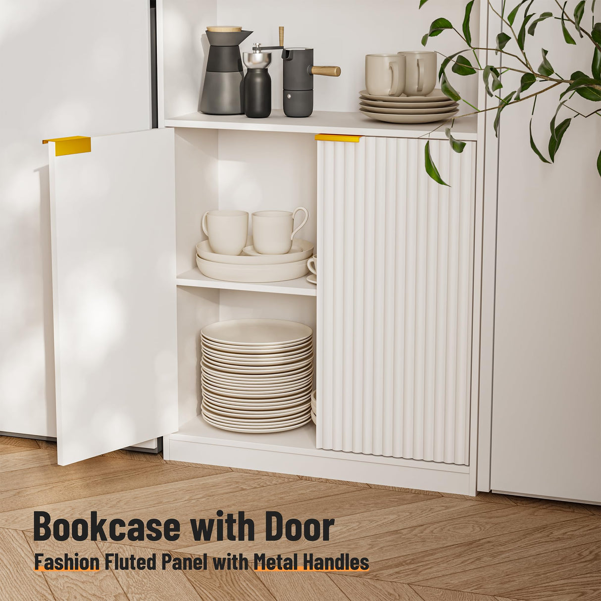 INNOD 72" Tall Book Shelf Bookcase with Doors, Floor Standing 7 Tier Bookshelf Display Shelves, Bookshelf with Storage Cabinet, Home Decor Furniture for Living Room Bedroom and Home Office INNOD