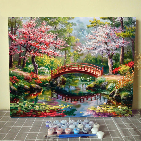 Aihonmin Flower Blossom Tree Paint by Numbers Japanese Garden Paint by Numbers Adult,Landscape Paint by Numbers Kits on Canvas Arts Craft for Home Wall Decor Without Framed 16''W x 20''H Aihonmin