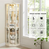 CKEASEAN 72" H Lighted Curio Cabinet with Light Blub, Glass Display Cabinet with 6 Adjustable Shelves, Tempered Glass Doors, Corner Wine Cabinet Storage Rack for Bar and Liquor Storage (White) CKEASEAN