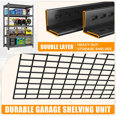 KILISTEELS 72" H Heavy Duty Garage Shelving 5 Tier 2500 LBS Storage Shelves Adjustable Industrial Metal Wire Shelf Unit for Garage,Basement,Pantry,Warehouse,Commercial KILISTEELS