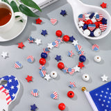 200 Pieces 4th of July Wood Beads Patriotic Independence Day Wooden Beads America Flag Stars Spacer Beads Blue White Red Beads for Craft DIY Garland Memorial Day Tiered Tray Decor Waydress