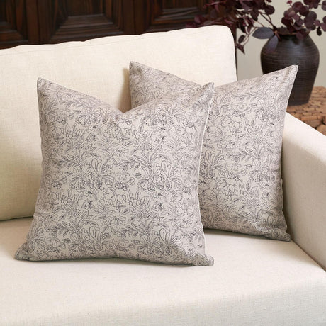 Amor Virisso Floral Throw Pillow Covers 18x18 Set of 2 Vintage Block Print Pillow Covers Decorative Pillow Covers Couch Pillows for Living Room Farmhouse Accent Sofa Pillows, Black/Sand Amor Virisso