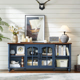 RWYHG Farmhouse TV Stand for 60 Inch TV, Wood Entertainment Center with Glass Door Storage Cabinet & Adjustable Shelves,Television Stands for 65" TVS, TV Console Table for Living Room,Bedroom,Blue RWYHG