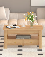 44" Lift Top Coffee Table with Hidden Storage Compartment & 2 Drawers, Spacious Convertible Table, Effortless Hydraulic Lift Top, Modern Rustic Design for Living Room & Home Office, Natural Oak Jpiziso