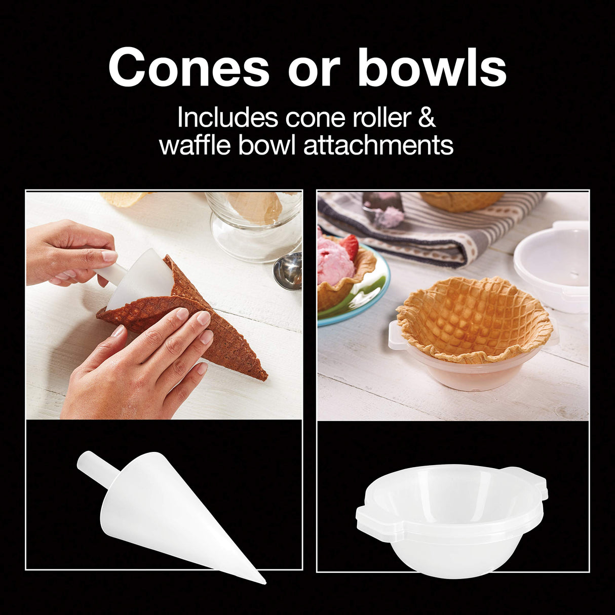 Proctor Silex Waffle Cone and Ice Cream Bowl Maker with Browning Control, Shaper Roller and Cup Press, 7.5” Nonstick Plates, White (26410) Proctor Silex