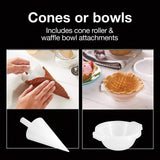 Proctor Silex Waffle Cone and Ice Cream Bowl Maker with Browning Control, Shaper Roller and Cup Press, 7.5” Nonstick Plates, White (26410) Proctor Silex