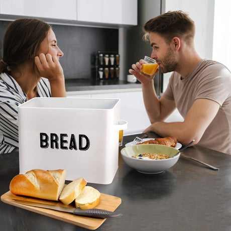 Granrosi Large White Bread Box for Kitchen Countertop, Bread Storage Container, Breadbox, Bread Container, Bread Boxes, Bread Keeper, Bread Holder - Farmhouse Bread Box with Bamboo Wooden Lid - White Granrosi