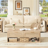 LEYAOYAO 48" Farmhouse Boho Rattan Coffee Table with 2 Woven Drawers,Rectangular Coffee Tables with Hidden Storage Compartment,Curved Profile Design,Wooden Center Table for Living Room,Natual Wood LEYAOYAO