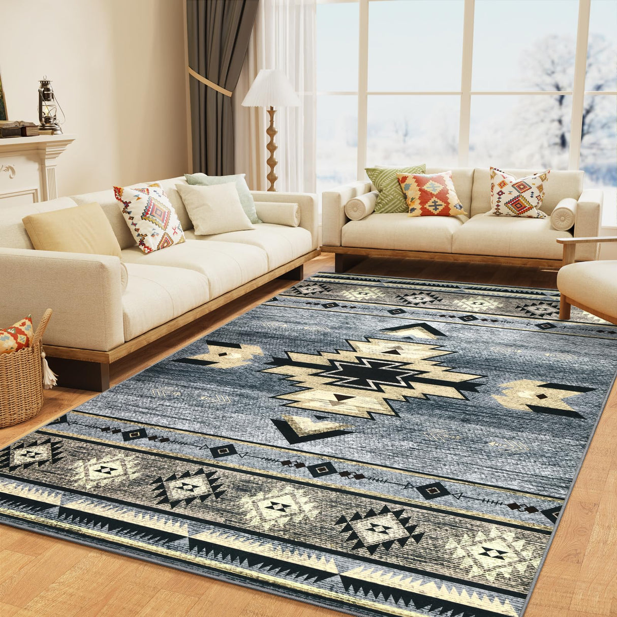 B BENRON Western Rugs for Living Room, Non Slip Rustic Rug for Bedroom Dining Table Kitchen, Washable Aesthetic Area Rugs for Home Decor, 5ft x 7ft, Grey B BENRON