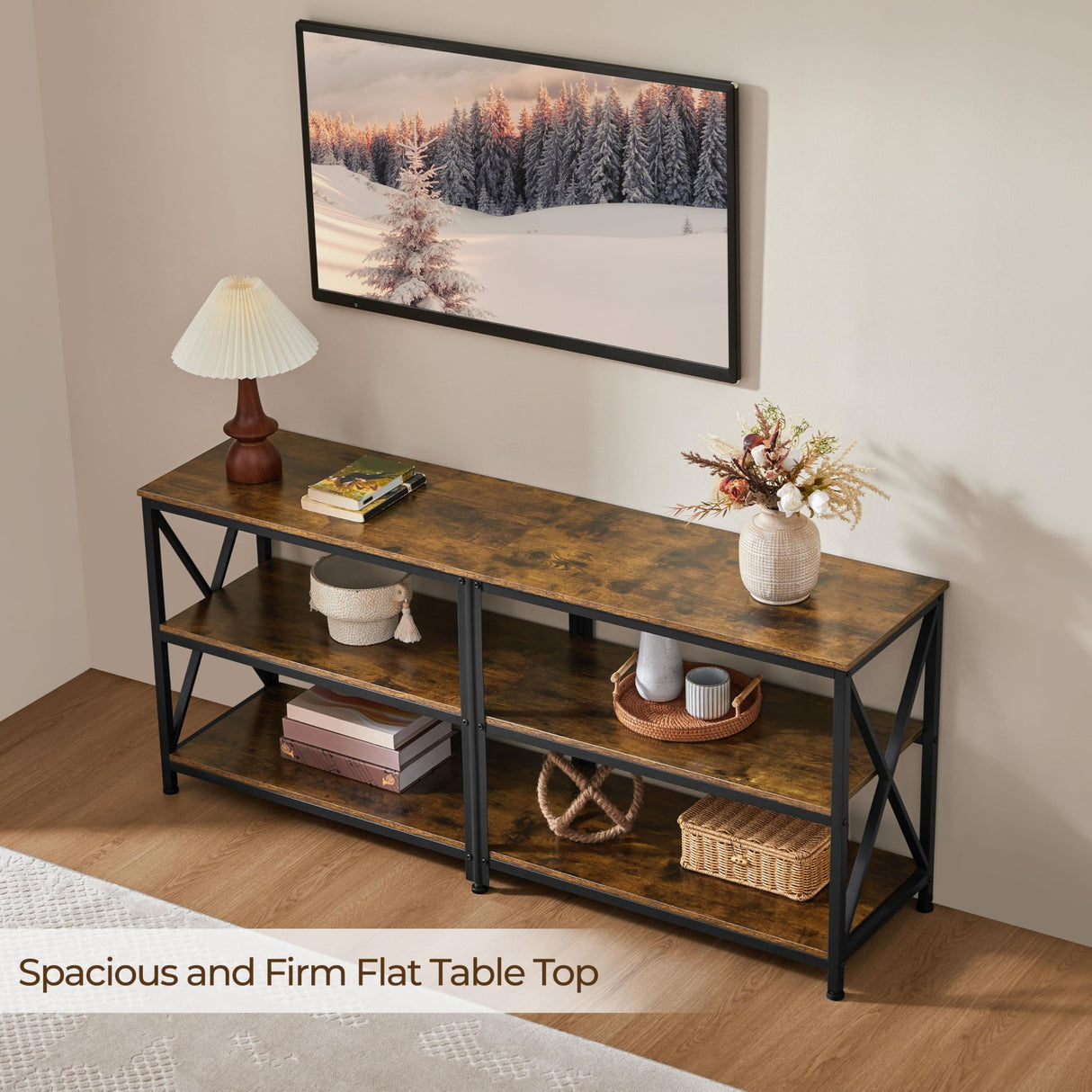 Yaheetech TV Stand for 65 Inch TV, Farmhouse Entertainment Center for Living Room, 55 Inch TV Media Console Table, Bedroom Shelves, Rustic Brown Yaheetech