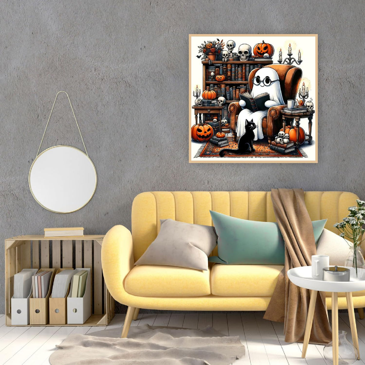 Ghost Stamped Cross Stitch Kits for Beginner, Halloween Needlepoint Cross Stitch Kits for Adults, 11 CT Patterns Dimensions Counted Cross Stitch Arts Craft Kits 14x14in (Without Frame) LWZAYS