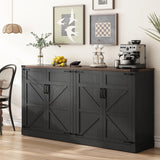 Sideboard Buffet Cabinet with Storage - 65’’ Large Farmhouse Buffet Table Coffee Bar Cabinets, Modern Accent Cabinet with Adjustable Shelf and 4 Doors, for Kitchen, Dining Room, Living Room, Black chartustriable