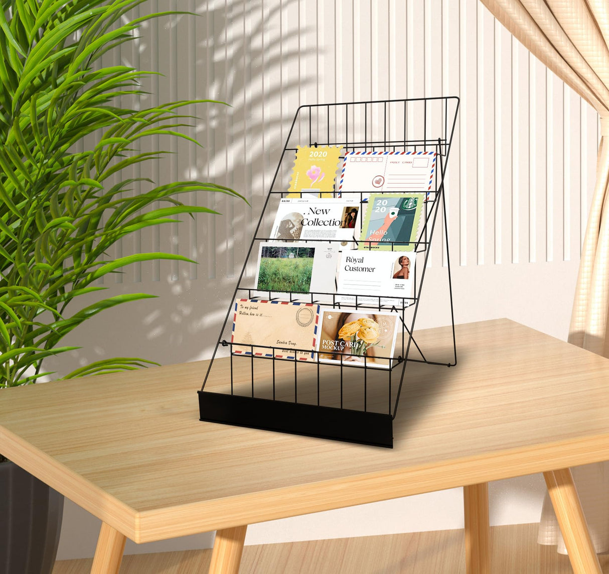 ybaymy 6-Tier 18" Wide Metal Wire Magazine Rack,Table Top Book Display Stand with Sign Channel,Collapsible Commercial Display Holder for Comic,Greeting Card,Literature,Trade Show,Art Print ybaymy