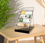 ybaymy 6-Tier 18" Wide Metal Wire Magazine Rack,Table Top Book Display Stand with Sign Channel,Collapsible Commercial Display Holder for Comic,Greeting Card,Literature,Trade Show,Art Print ybaymy