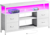 Huuger TV Stand Dresser with Power Outlets and LED Lights, 4 Drawers Entertainment Center with Shelves, 54 Inch Media Console for 55 60 Inch TV, 4 AC Outlets, 2 USBs, Dresser with PU Finish, White Huuger