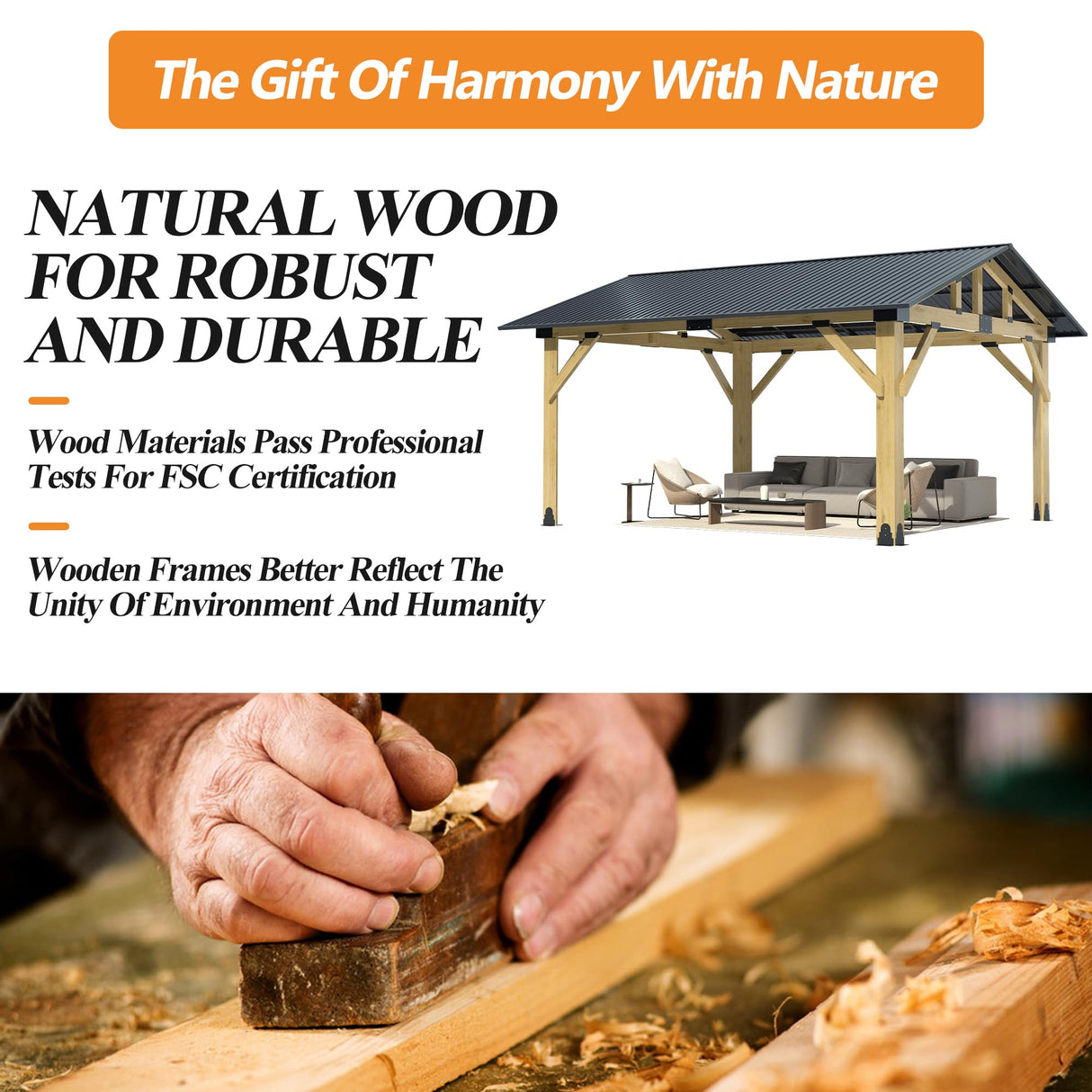 COVERONICS 13’x15’ Outdoor Hardtop Wood Gazebo - Patio Gazebo with Galvanized Steel Roof, Cedar Wooden Carport Gazebos for Garden, Porch, Patio and Deck COVERONICS