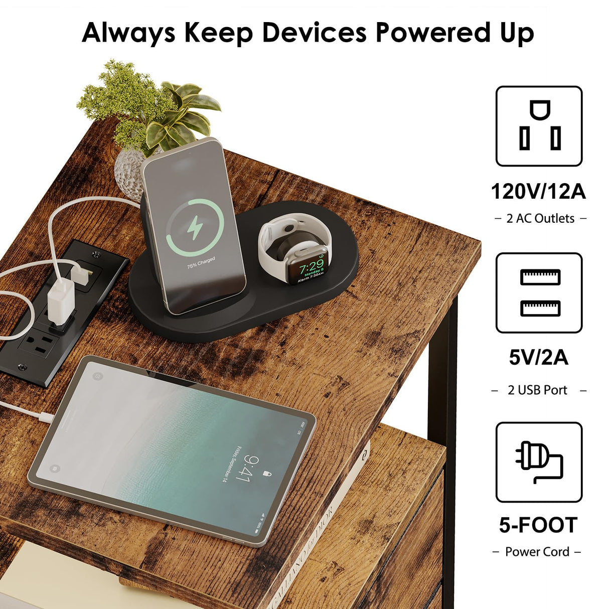 Fixwal Night Stand with 3 Fabric Drawers, Nightstand for Bedroom, Bedside Table with Charging Station End Table with Storage, Rustic Brown Fixwal