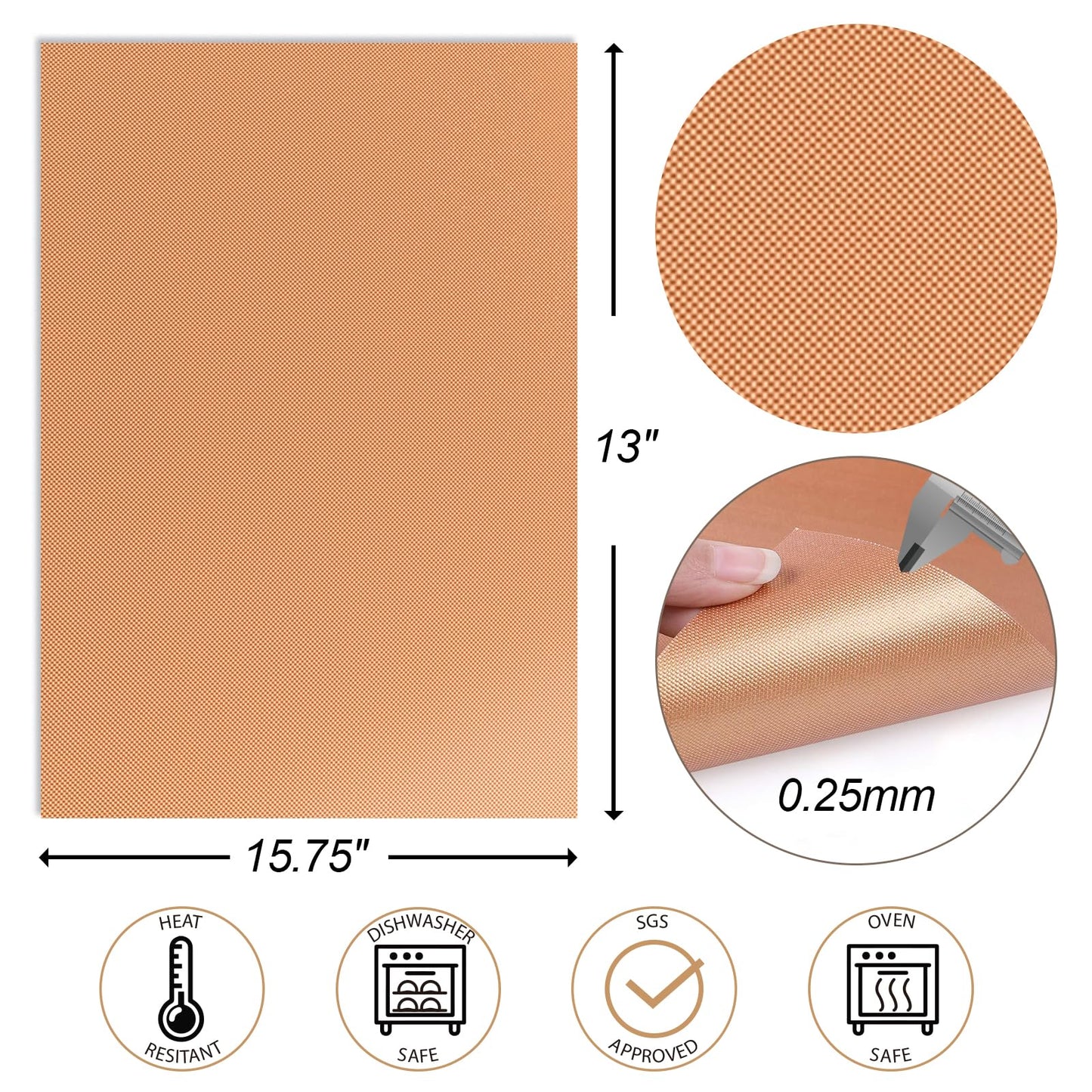 UBeesize Copper Grill Mats for Outdoor Grill, Set of 6 Heavy Duty Grill Mats, Non Stick BBQ Grill Mats & Baking Mats, Resuable and Easy to Clean, Works on Gas Charcoal and Electric BBQ-15.75 x 13 Inch