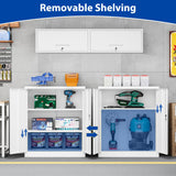 BYNSOE Metal Storage Cabinet Lockable Garage Storage File Cabinet with Doors Storage Cabinet with 2 Adjustable Shelves for Home Office Garage (White, 35 inch) BYNSOE