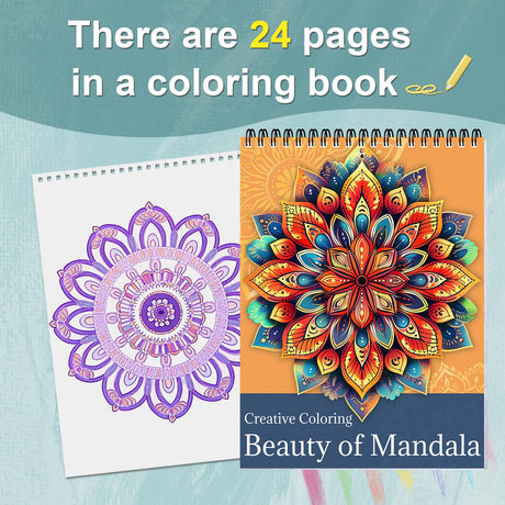 CKMOREL Spiral Bound Adult Coloring Book, Mandala Coloring Book for Adults, Thick Paper, 24 Pages, Single-Sided, Mindfulness Gift for Women CKMOREL