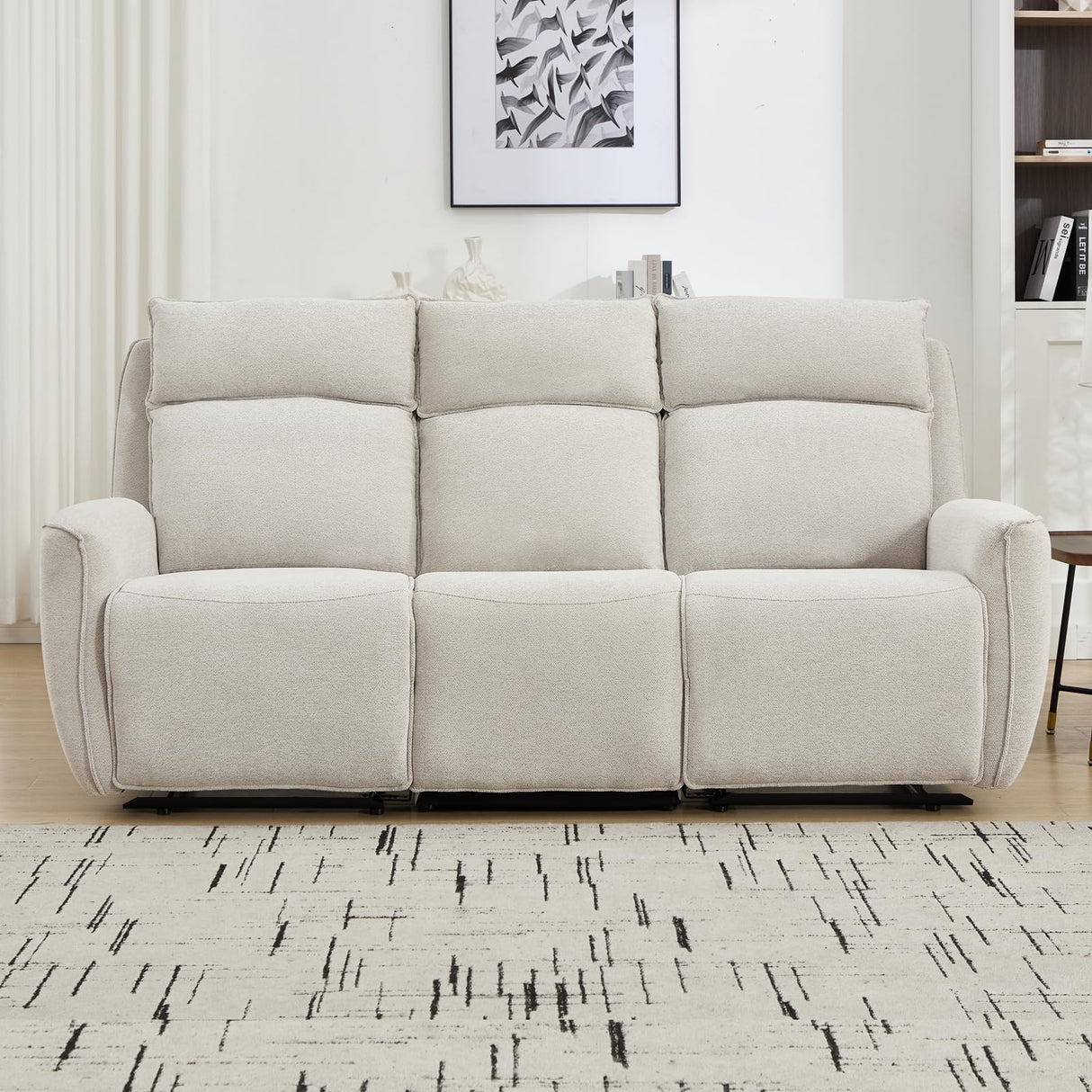 INZOY Manual Loveseat Recliner Sofa, Wall-Hugger 3 Seat Reclining Love Seat Couches, Chenille Fabric Reclinable Sofa Set, 3-Seater Recliner Chair for Living Room, Office, Apartment, Beige INZOY