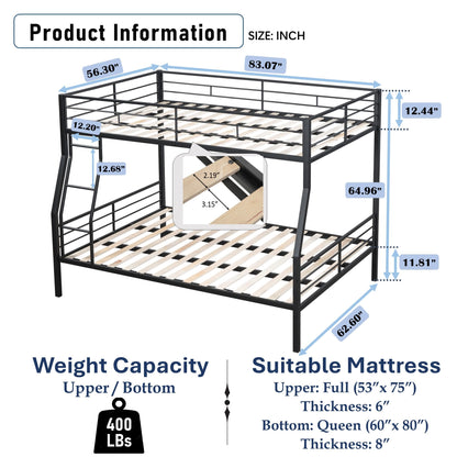 DNYN Space-Saving Full over Queen Bunk Bed with Metal Slat Support in Black - WoodArtSupply