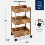 Best Choice Products 3-Tier Water Hyacinth Rolling Nursery Caddy w/Wheels, Utility Cart, Storage Organization for Bathroom, Craft Room, Laundry Room– Chestnut Best Choice Products