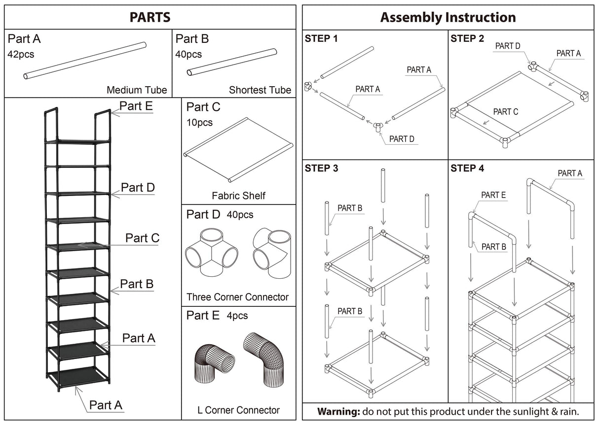 FIDUCIAL HOME 10 Tiers Shoe Rack Space Saving Vertical Single Pairs Sturdy Shoe Shelf Storage Organizer FIDUCIAL HOME