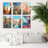 Tiwabb 6Packs Landscape Paint by Numbers Kit for Adults Beginner,Famous Buildings Easy Adult Paint by Number Kits on Canvas DIY Painting for Beginners Art by Numbers Home Wall Decor 10x12 Inch Tiwabb