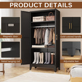 pozdeg Metal Armoire Wardrobe Closet, 71" Tall Clothing Storage Cabinet with Hanging Rods, Household Closet Organizers with Adjustable Shelves for Home Office or Gym (Black) pozdeg