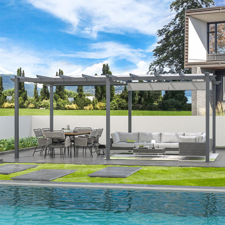 Domi 11'x20' Outdoor Retractable Pergola with Sun Shade Canopy, Aluminum Pergolas and Gazebos Clearance, Patio Outdoor Metal Pergola Canopy for Deck, Garden, Backyard, Dark Grey domi outdoor living