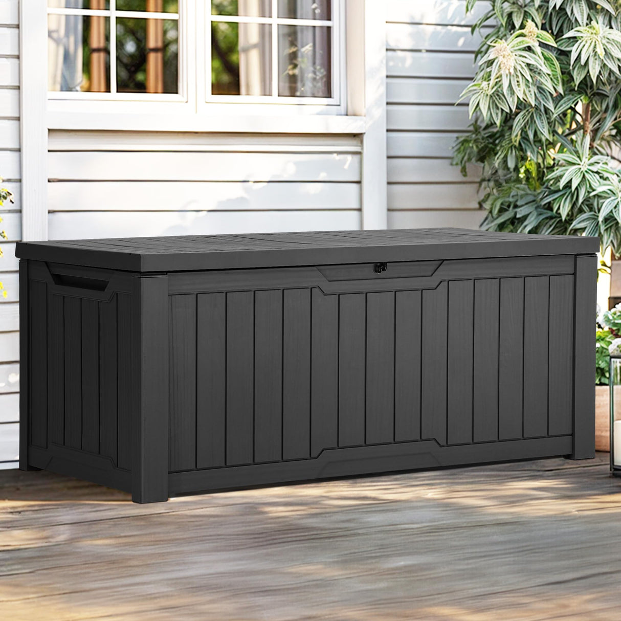 YITAHOME 120 Gallon Resin Deck Box, Weather Resistant Outdoor Storage Box for Patio Cushions, Garden Tools, Pool Supplies, Lockable, Easy Assembly, Extra Seat or Table (Dark Gray) YITAHOME