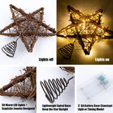Rattan Natural Star Christmas Tree Topper - Rustic Farmhouse Xmas Treetop with 50 Warm LED Lights for Indoor Christmas Tree Decorations Holiday Seasonal Decor DDcafor