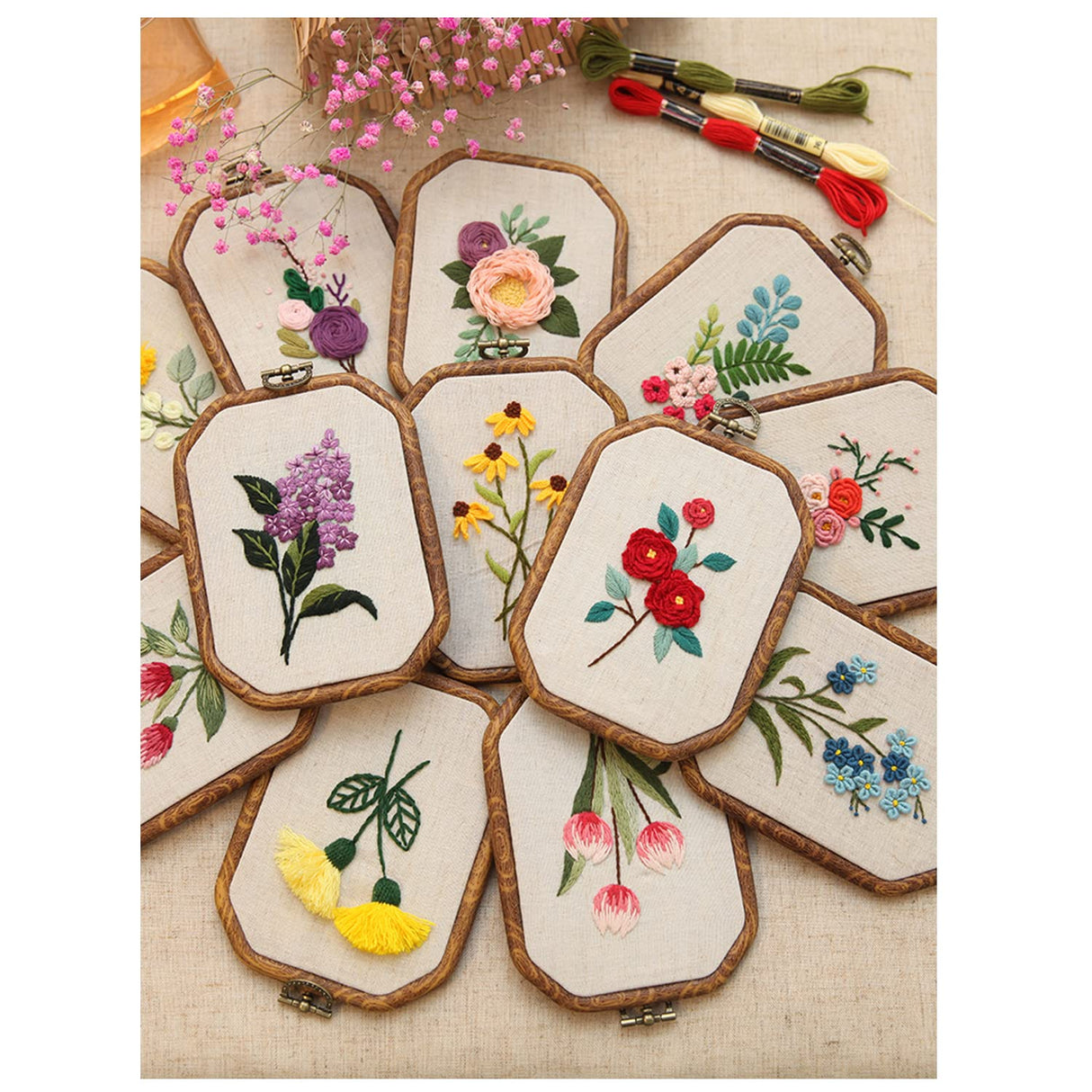 Maydear 3 Pack Embroidery Starter Kit with Pattern, Stamped Cross Stitch Kits for Beginners Adults with Embroidery Hoop and Instructions, Hand Embroidery Kit (B Set Embroidery Starter Kit) Maydear