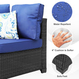 7 Pieces Outdoor Rattan Wicker Patio Set with Coffee Table, Armless Seats and Corner Seats, 2 Pillows Included,Sectional Furniture Chair Set，Coffee/Blue… Peacabo