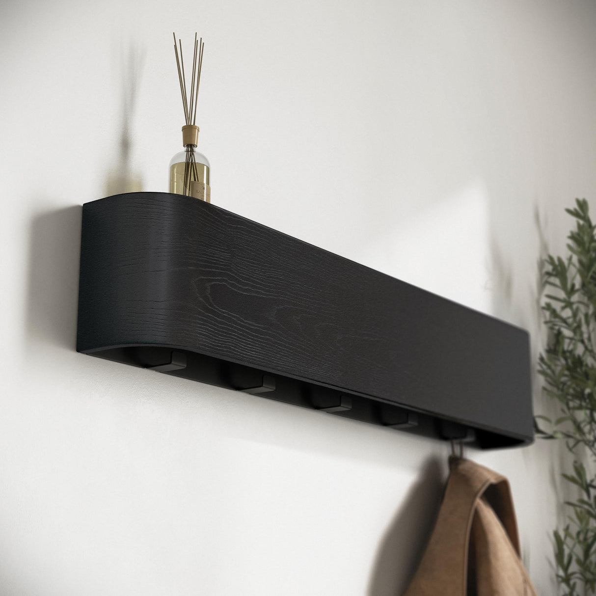 Kazai Wall-Mounted Coat Rack 'Toke' | Modern Design Coat Hanger with Hidden Wall Hooks | Solid Wood Veneer Panel | Oak, Black Kazai.