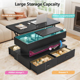 Turosur 40" Lift Top Coffee Table, LED Coffee Tables with Storage and 4 Drawers, Coffee Table with Lifting top for Living Room Home Office Turosur