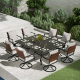 Grand patio 10-Piece Outdoor Dining Set, 8 Leather-Look Wicker Swivel Patio Chairs & 2 Rectangular Dining Table, Black Grand patio