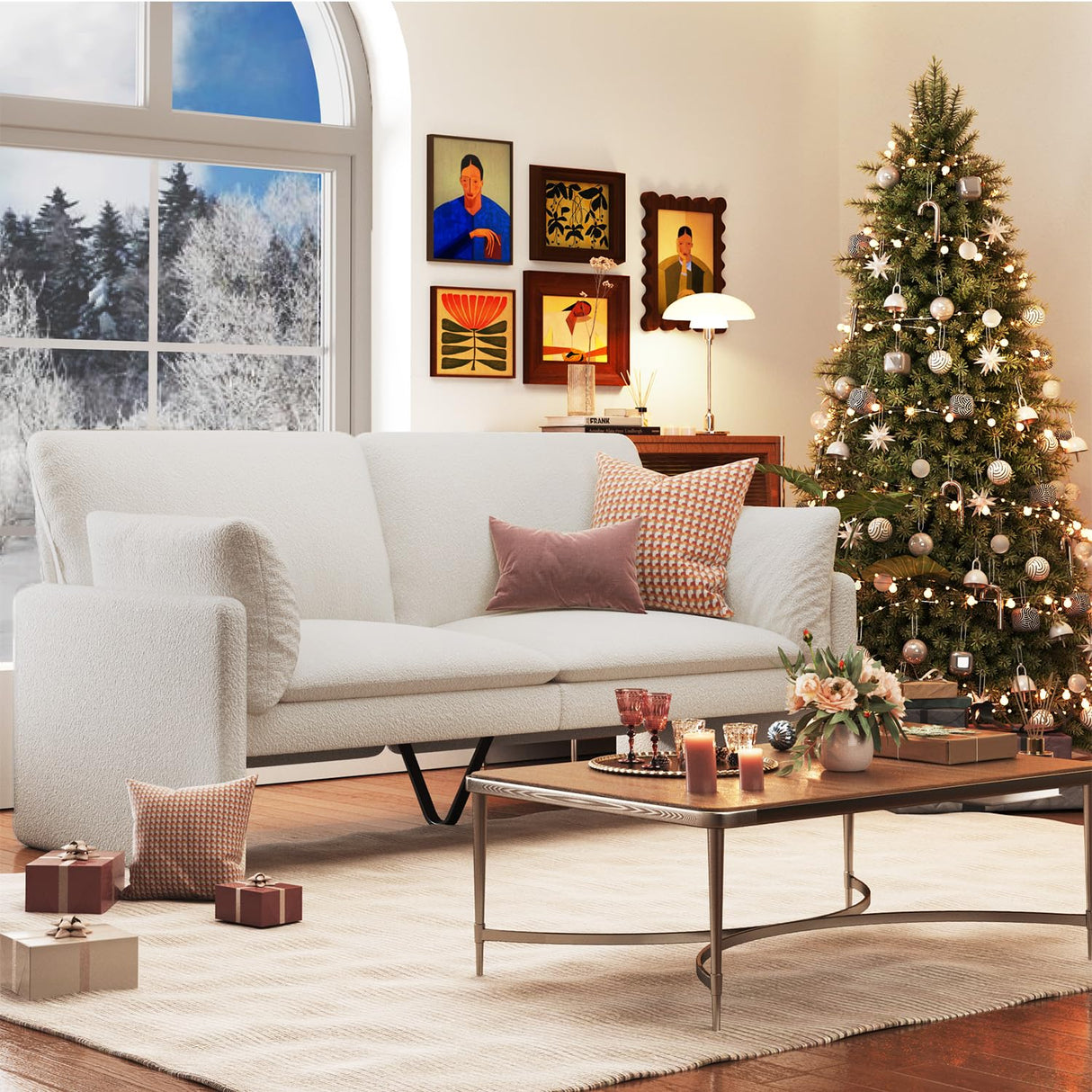 JFHID 68'' Modern Teddy Loveseat Sofa, 2 Seater Couch with Removable Cover, Soft Cushioned Boucle Loveseat for Living Room, Bedroom, Small Spaces, White JFHID