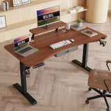 bilbil Dual Motor Electric Standing Desk with Drawer, 63x30 Inches Adjustable Height Sit Stand Up Desk with Storage Shelf, Home Office Desk Computer Workstation with Dark Walnut Top/Black Frame bilbil