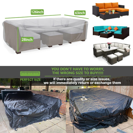 Enzeno Patio Furniture Set Cover, Outdoor Sectional Sofa Couch Set Covers Waterproof, Garden Dining Table Chair Set Cover Outside Rectangular Heavy Duty Weatherproof 126" L x 63" W x 28" H Black… Enzeno