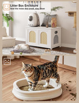 DINZI LVJ Cat Litter Box Enclosure, Flip Top Litter Box Furniture, Rattan-Like Hidden Cat Washroom, Wooden Pet House, End Side Table, 31.5" L x 19.7" W x 19.7" H, Easy to Assemble, White with Rattan DINZI LVJ